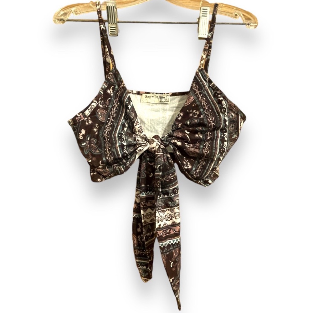 Bear Dance iHeartraves Paisley Brown Tie Front Crop Top | Boho Hippie Festival